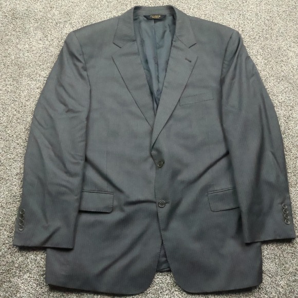 os A Bank Blazer Men's 46R Gray Pinstripe 100% Wool Jacket Signature Gold - Picture 1 of 15